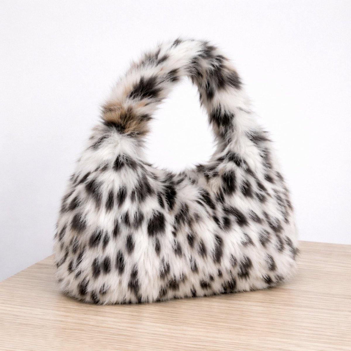 Selma Hobo Bag - Faux Fur Leopard Print Shoulder Carry - Image 5